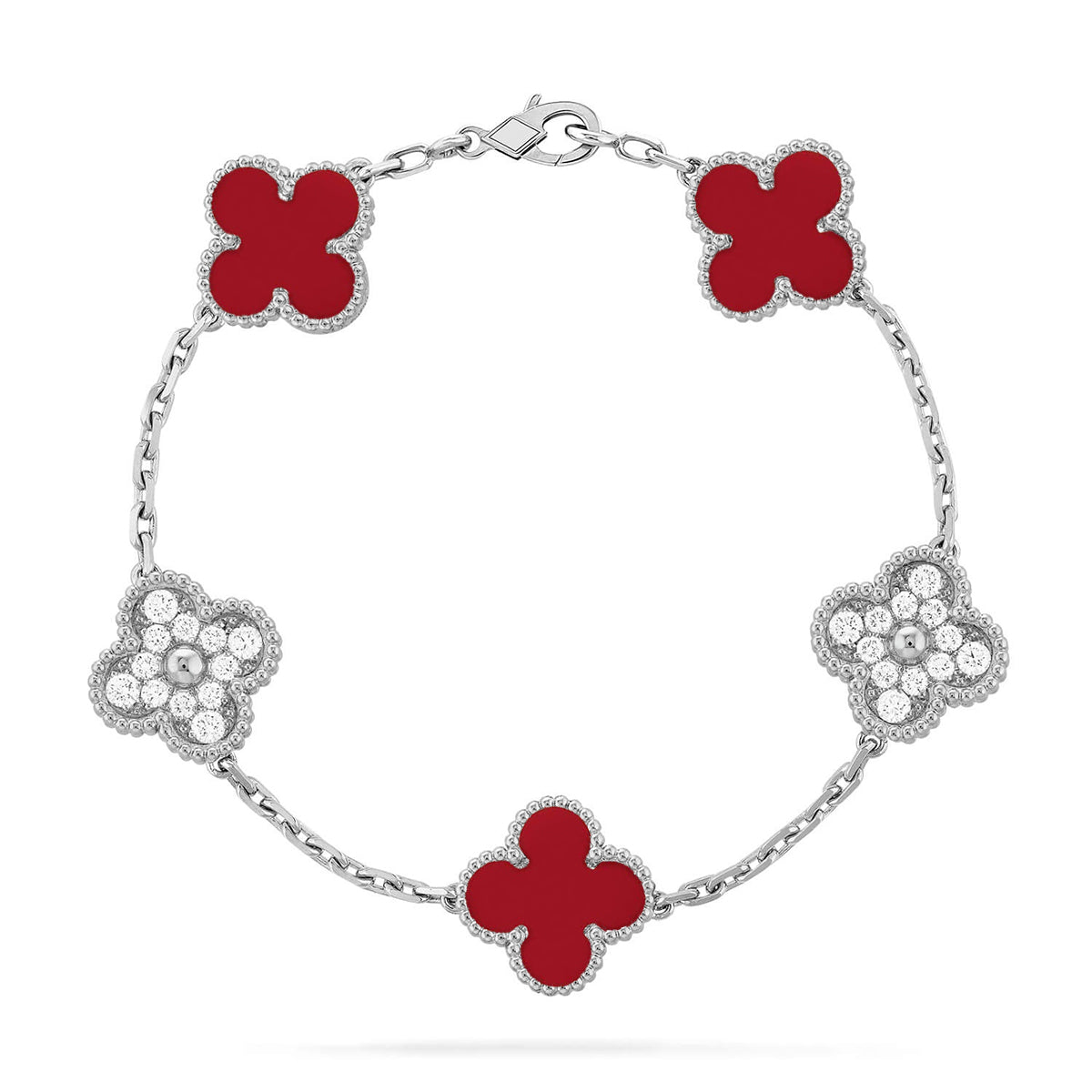 [⭐Spark] CLOVER 5 MOTIF RED CORNELIAN BRACELET COLLECTION