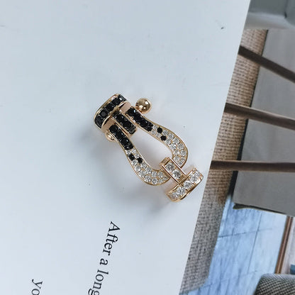 [⭐Spark]FORCE LARGE HORSESHOE BLACK WHITE DIAMOND BRACELET ROSE GOLD