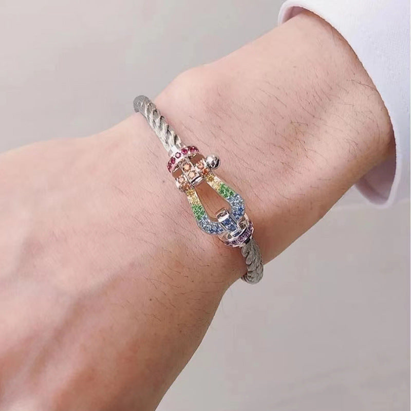 [⭐Spark]FORC LARGE HORSESHOE  COLORED DIAMOND BRACELET SILVER