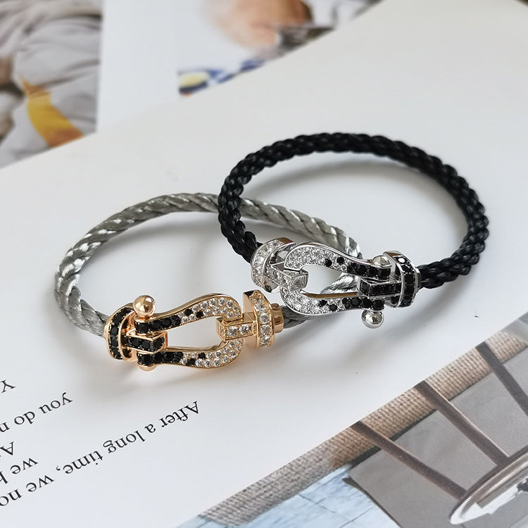 [⭐Spark]FORCE LARGE HORSESHOE BLACK WHITE DIAMOND BRACELET ROSE GOLD