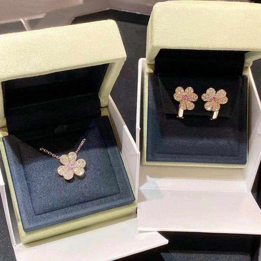 [⭐Spark]FRIVOLE PINK GOLD FLOWER DIAMOND EARRINGS
